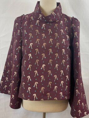 Buru Button Back Jacket-Top S Legs Novelty Print Burgundy Beige Mint Blue